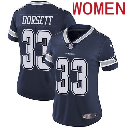 Women Dallas Cowboys #33 Tony Dorsett Nike Navy Vapor Limited NFL Jersey->women nfl jersey->Women Jersey